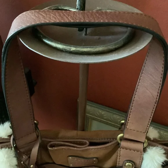 Fossil. Authentic Suede Tote Bag w/Faux Fur Trim - Picture 6 of 14
